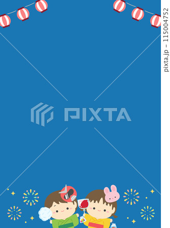 夏祭りのフレーム、花火と浴衣の子どものイラスト06 夏祭りのフレーム、花火と浴衣の子どものイラスト06 115004752