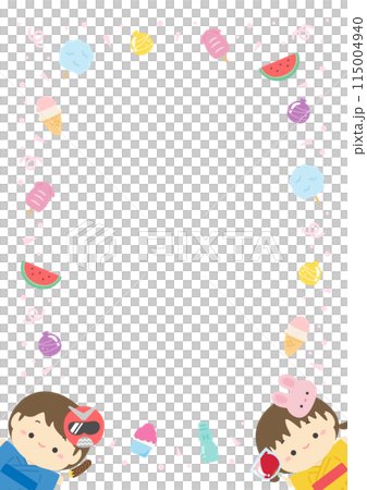 Summer festival food stalls and children wearing yukata frame background material 03 Summer festival food stalls and children wearing yukata frame background material 03 115004940