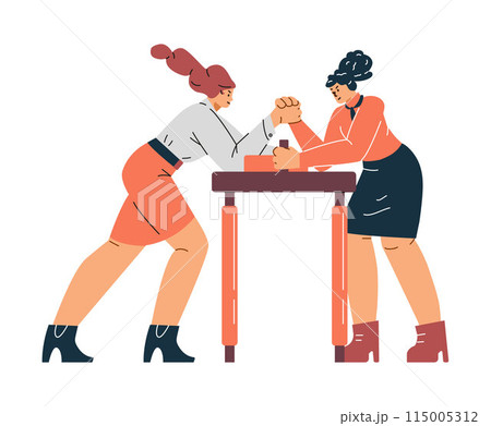 Office women in arm wrestling vector illustration. Isolated background. Office women in arm wrestling vector illustration. Isolated background. 115005312