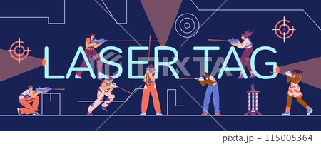 Vector concept of the laser tag gameplay with players equipped with weapons and protective gear Vector concept of the laser tag gameplay with players equipped with weapons and protective gear 115005364