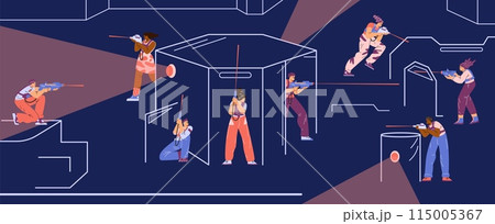 Vector illustration of a banner depicting a laser tag game scene. Vector illustration of a banner depicting a laser tag game scene. 115005367