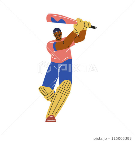 Cricket batsman in motion. Vector illustration on isolated background. 115005395