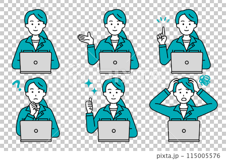 ノートパソコンで仕事をしている作業員の女性　セット 115005576