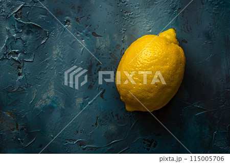 fresh yellow lemon on blue wooden table fresh yellow lemon on blue wooden table 115005706