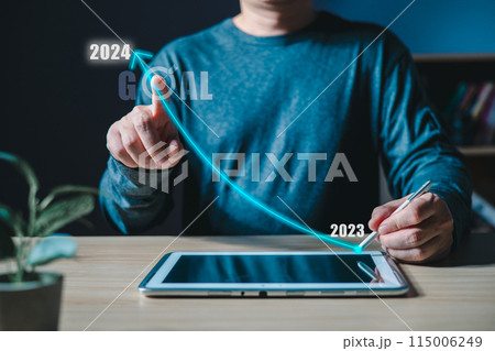 Businessmen touch target 2024 and progress of business and analyze financial, and investment.Use technology to plan strategy to success goals and growth.online business, e-commerce, online marketing. Businessmen touch target 2024 and progress of business and analyze financial, and investment.Use technology to plan strategy to success goals and growth.online business, e-commerce, online marketing. 115006249