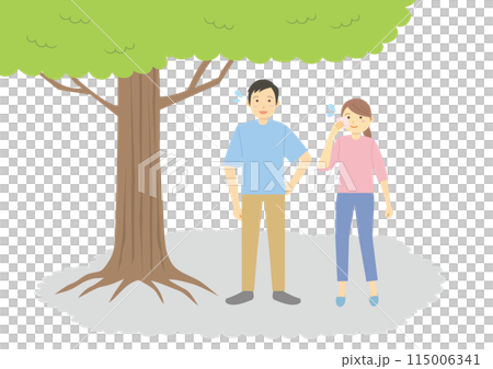 一組在樹蔭下休息的男女插畫 115006341