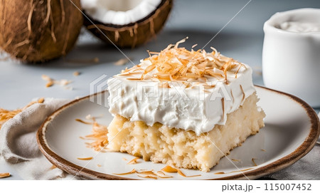 Tres Leches Sponge cake soaked in coconut milk, AI Generated 115007452