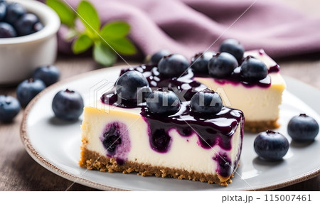 Plate served slice of Blueberry Cheesecake, AI Generated 115007461