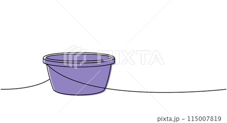 Plastic basin, cleaning bowl, water bucket one line colored continuous drawing. Cleaning service tools continuous one line illustration. 115007819