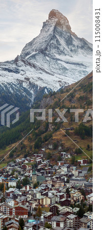 Matterhorn and Zermatt at dusk, Switzerland banner Matterhorn and Zermatt at dusk, Switzerland banner 115008431