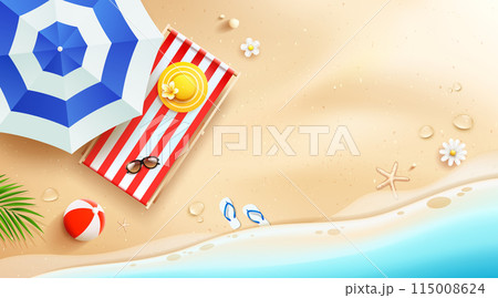 Summer holiday on sea and sand beach poster banner design background Summer holiday on sea and sand beach poster banner design background 115008624