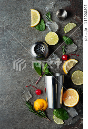 Shaker with ingredients for making cocktails. 115008805