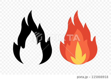 Vector Fire Flame Icon Set. Campfire Sign, Design Template. Bonfire, Isolated, Front View. Vector Illustration 115008918