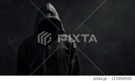 Veiled Intentions: Enigmatic Figure in Black Hoodie. Generative AI	 115008928