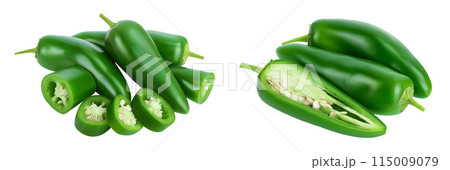 jalapeno peppers isolated on white background. Green chili pepper with full depth of field. 115009079
