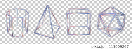 3D futuristic grid object set, holographic abstract geometric shapes, transparent crystal wireframe. 115009267