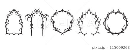 Gothic frame vector set, Neo tribal fantasy branches border, dark baroque vintage design element. Gothic frame vector set, Neo tribal fantasy branches border, dark baroque vintage design element. 115009268