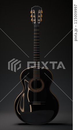 Black with Gold Guitar on Dark Simple Gradient Background 115009997