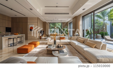 A Living Room With a Large White Couch 115010000