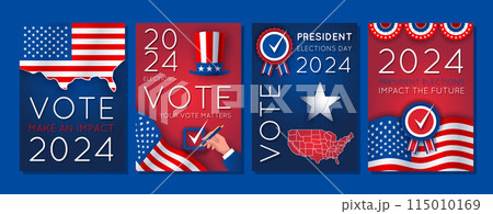 Cartoon Color Elections Day Concept Poster Card Set Flat Design Style. Vector illustration of Political Election Campaign 115010169