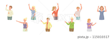 People Character Indicating Something Pointing with Index Finger as Hand Gesture Specifying Direction Vector Set 115010317