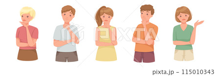 Pensive People Character Scratching Head Thinking and Considering Something Vector Set 115010343