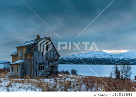 Old abandoned house near Konsvik village, Lofoten Islands, Norway 115011641