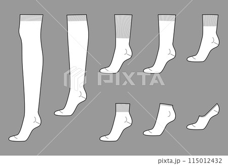Set of socks length - low cut, high low ankle, crew, mid calf, knee high, over knee, thigh high. Fashion accessory 115012432