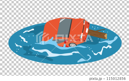 由於水損壞，汽車被淹沒在水中 115012856