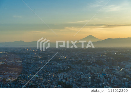（神奈川県）横浜市の街並み　富士山遠望　夕景 115012890