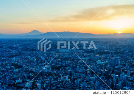 （神奈川県）横浜市の街並み　富士山遠望　夕景 115012904