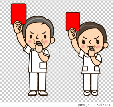 Nurse uniform man and woman giving red card 115013483