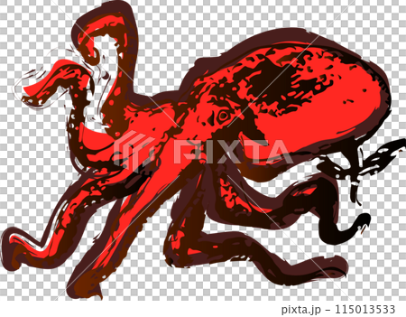タコの墨絵の和風イラスト 115013533