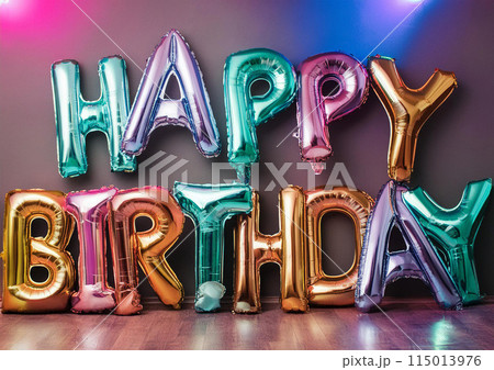 ハッピーバースデーと装飾されたカラフルな風船 AI画像 ハッピーバースデーと装飾されたカラフルな風船 AI画像 115013976