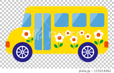 可愛的黃色校車與花的插圖（側面） 115014062