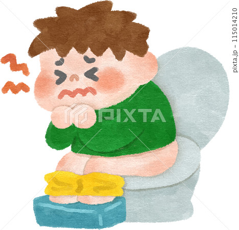 お腹が痛くてトイレで苦しむ男の子 手描きイラスト素材 お腹が痛くてトイレで苦しむ男の子 手描きイラスト素材 115014210
