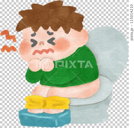 一個男孩在廁所裡胃痛的手繪插圖 115014210