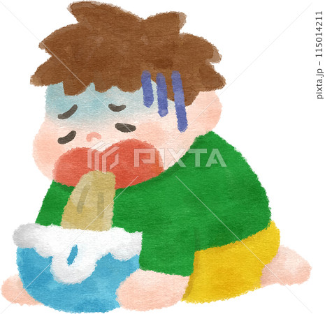 嘔吐する男の子 手描きイラスト素材 嘔吐する男の子 手描きイラスト素材 115014211