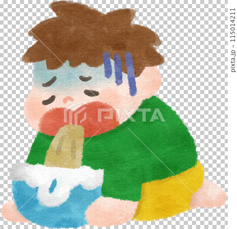 嘔吐する男の子 手描きイラスト素材 嘔吐する男の子 手描きイラスト素材 115014211
