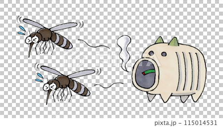 Mosquitoes fleeing from a pig's mosquito coil 115014531