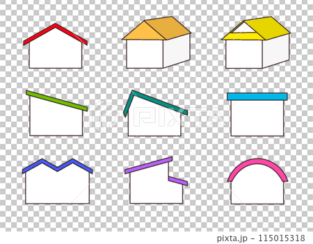 Houses with various roofs, white exterior walls 115015318