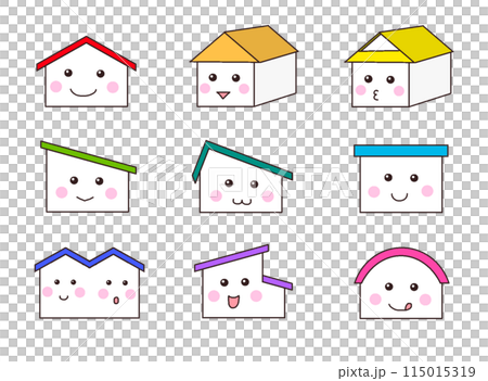 Houses with various roofs, white exterior walls, face 115015319