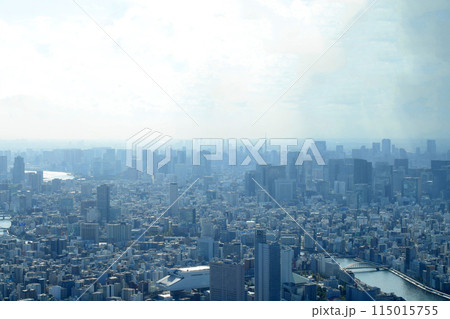 スカイツリーから見た隅田川と東京の町並み、東京の街並み スカイツリーから見た隅田川と東京の町並み、東京の街並み 115015755