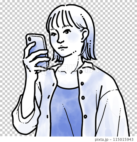 水彩風格簡單插畫穿著透明襯衫的女人 115015943