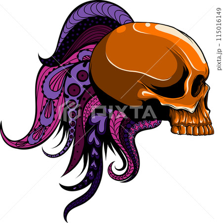 colored draw of human skull vector illustration design colored draw of human skull vector illustration design 115016149