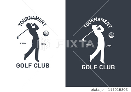 The illustration shows a man posing with a golf ball and a golf club. The illustration shows a man posing with a golf ball and a golf club. 115016808