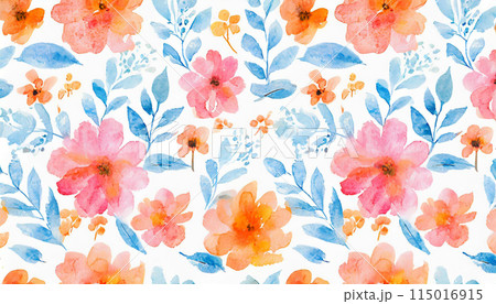 ピンクとオレンジの花の水彩画イラスト背景3 115016915