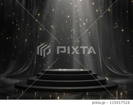 Starry lights twinkle on an empty stage, awaiting a performance Starry lights twinkle on an empty stage, awaiting a performance 115017528