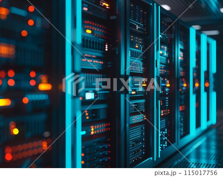 Glowing hub pulsating with digital energy 115017756