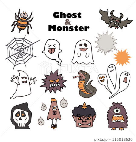 怖さ控えめ おばけとモンスター　落ち着いたスモーキーカラーのイラストセット 115018620